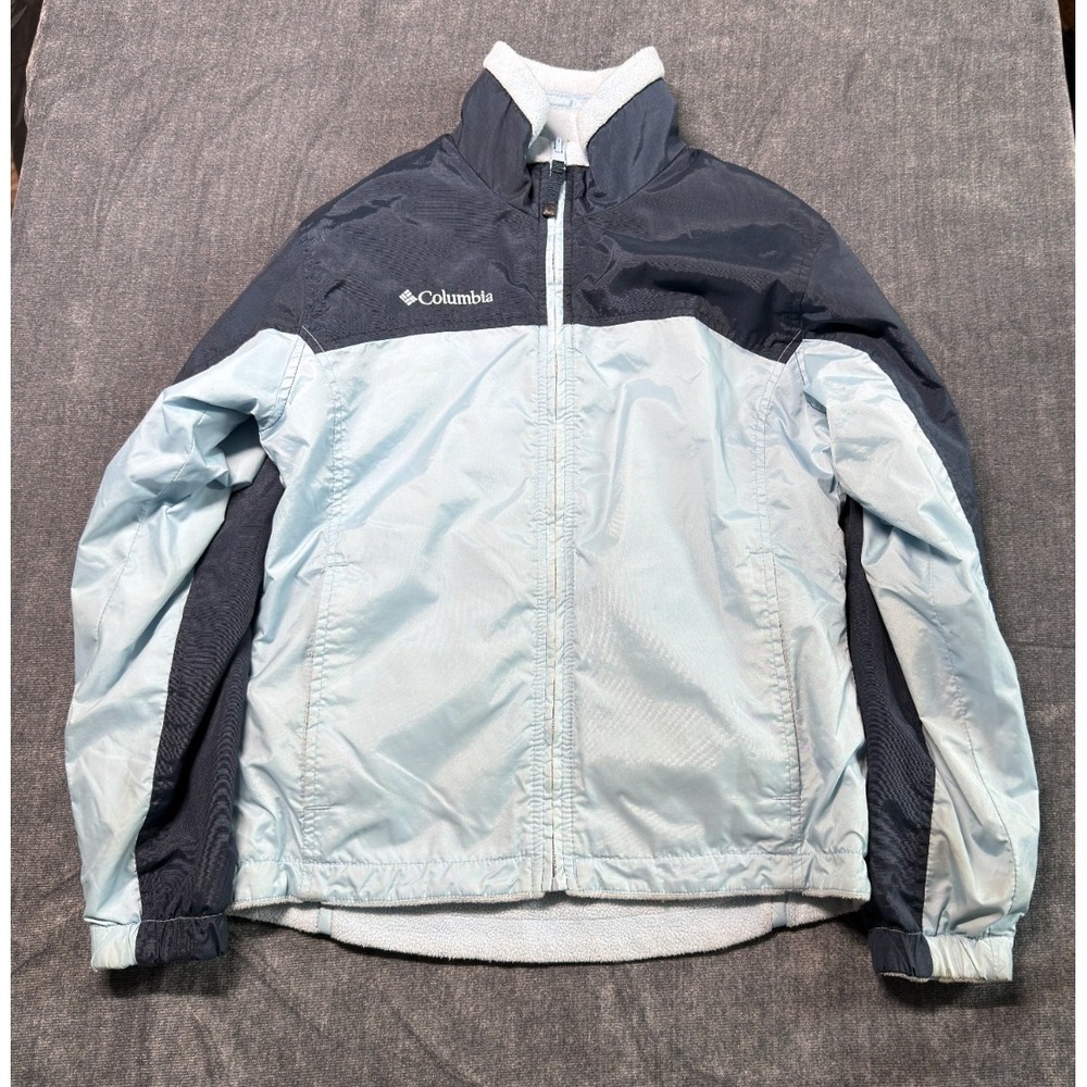 Columbia Fleece Lined Windbreaker Jacket Womens Small Blue Full Zip Coat